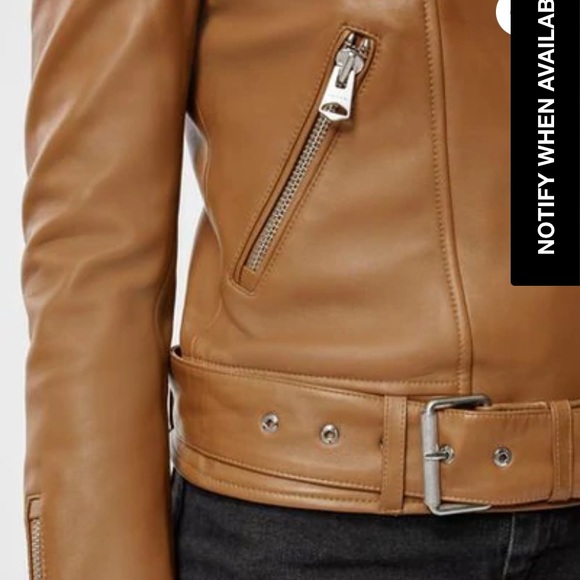 Mackage Kylie Tan Leather Moto Jacket with Removable Belt - NWT - Colour: Camel - Picture 3 of 12